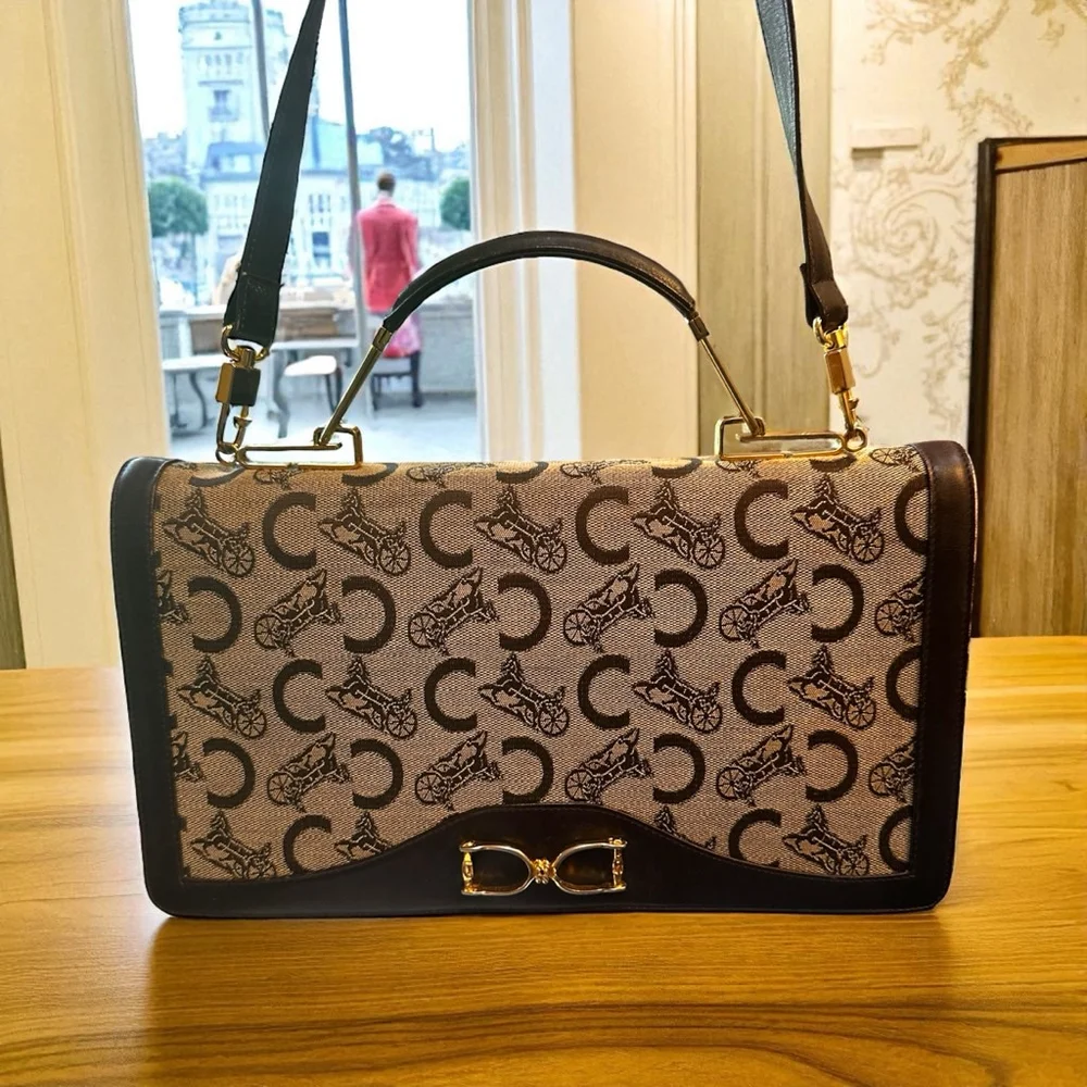 Celine Brown Beige Monogram Shoulder/Top Handle Bag